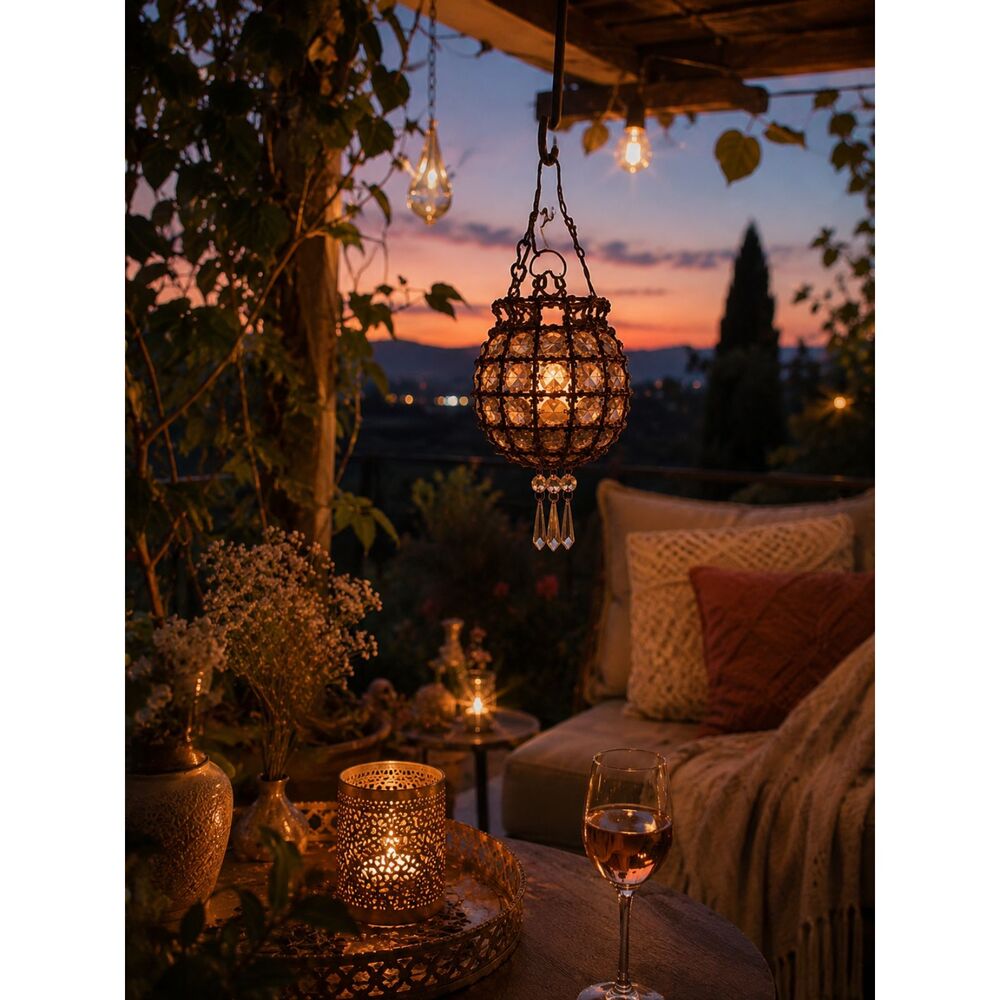 Vintage Boho Hanging Crystal Candle Holder / Tealight Lantern